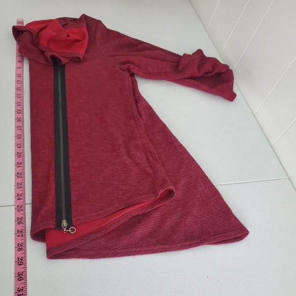 Yushi Womens Red Cowl Neck Zipper Accent Tunic Size XL Long Sleeve Asymmetrical - Picture 5 of 7